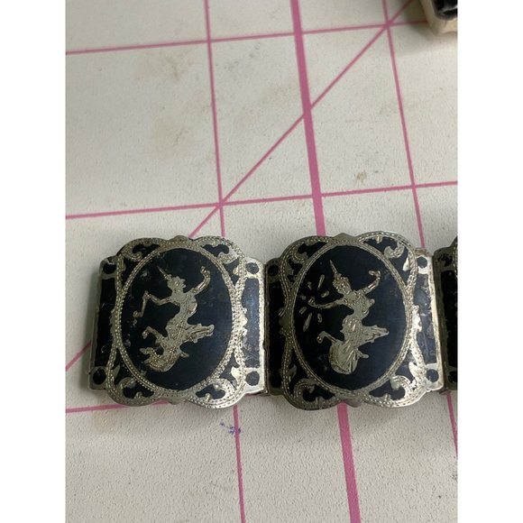 Sterling Silver Siam God Goddess Dancer Bracelet - Wide Niello 0.8" - Picture 6 of 9